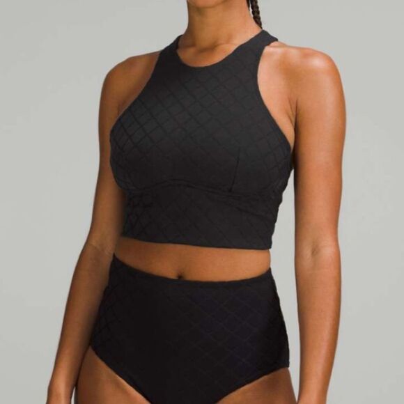 Lululemon black diamond grid high neck swim top 2 with pads bikini top - Picture 5 of 9